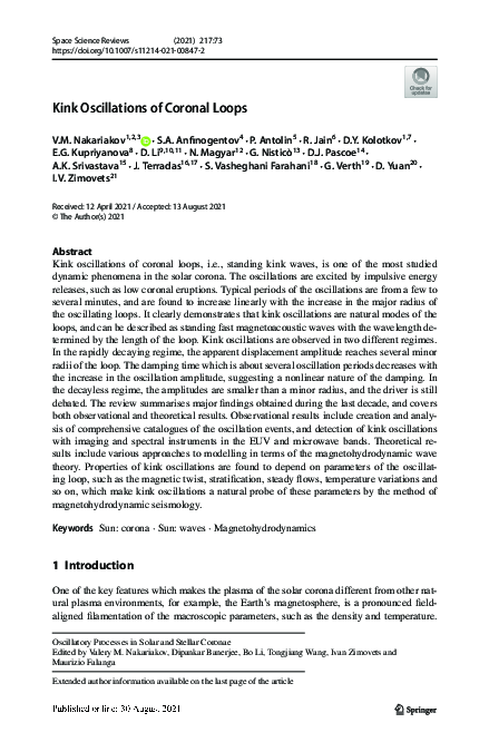 (PDF) Kink Oscillations of Coronal Loops