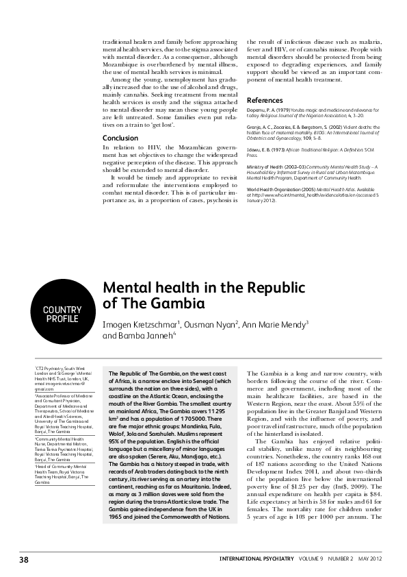 (PDF) Mental health in the Republic of The Gambia | Imogen Kretzschmar