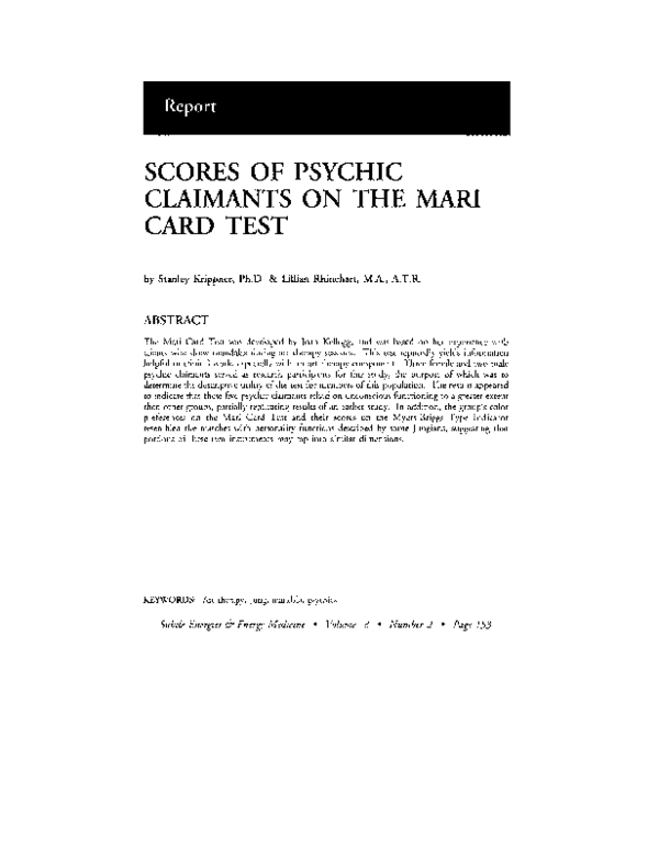 (PDF) SCORES OF PSYCHIC CLAIMANTS ON THE MARl CARD TEST