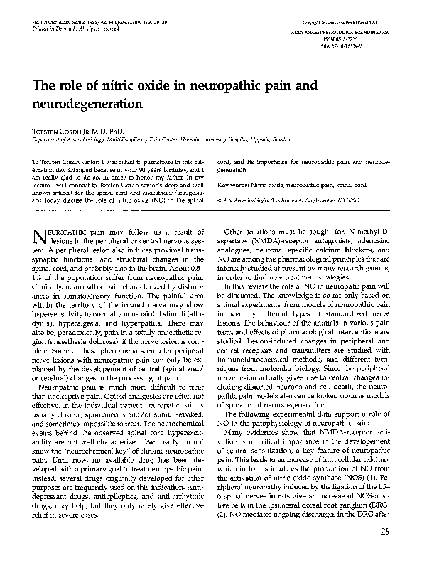 (PDF) The role of nitric oxide in neuropathic pain and
