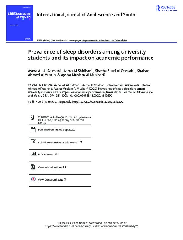 (PDF) Prevalence of sleep disorders among university students and its ...