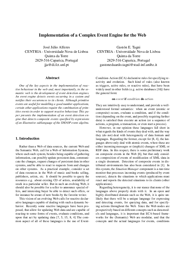(PDF) Implementation of a complex event engine for the web