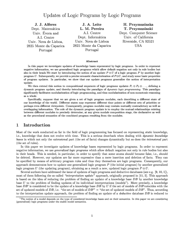(PDF) Updates of Logic Programs by Logic Programs