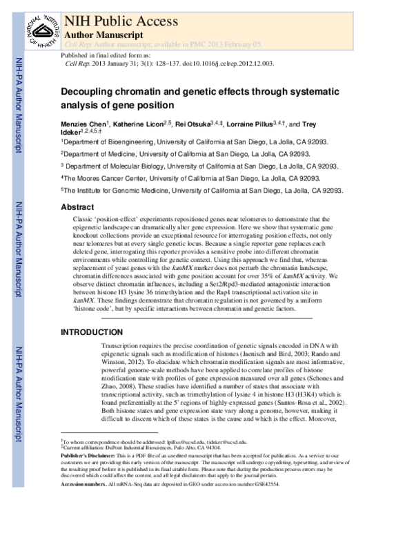 (PDF) Faculty of 1000 evaluation for Decoupling epigenetic and genetic ...