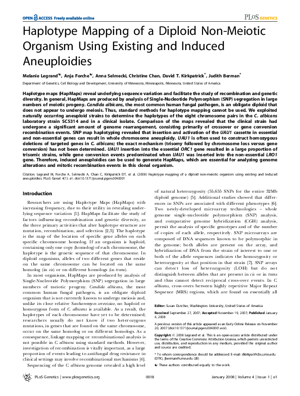 (PDF) Haplotype Mapping of a Diploid Non-Meiotic Organism Using ...