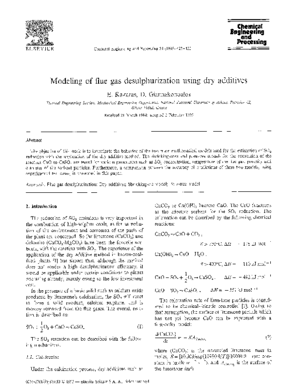 (PDF) Modeling of flue gas desulphurization using dry additives