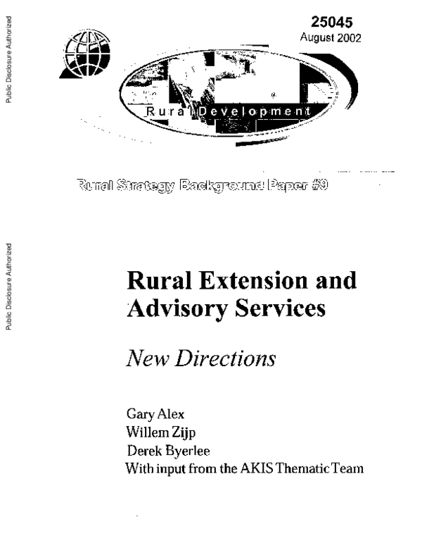 (PDF) Rural extension and advisory services : new directions