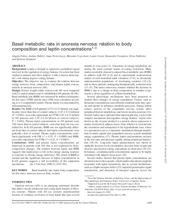 (PDF) Basal metabolic rate in anorexia nervosa: relation to body ...