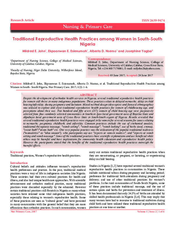 (PDF) Traditional Reproductive Health Practices among Women in South ...