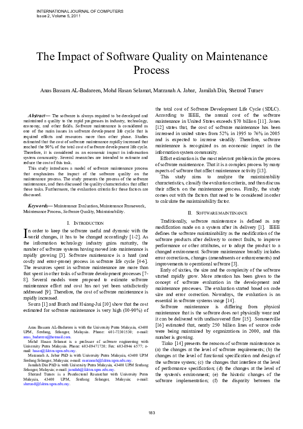 (PDF) The Impact of Software Quality on Maintenance Process