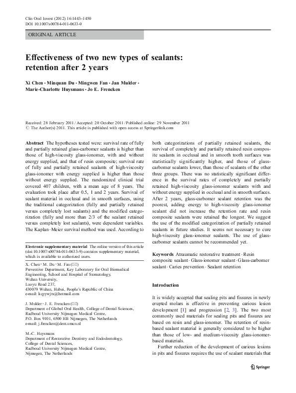 (PDF) Effectiveness of two new types of sealants retention after 2