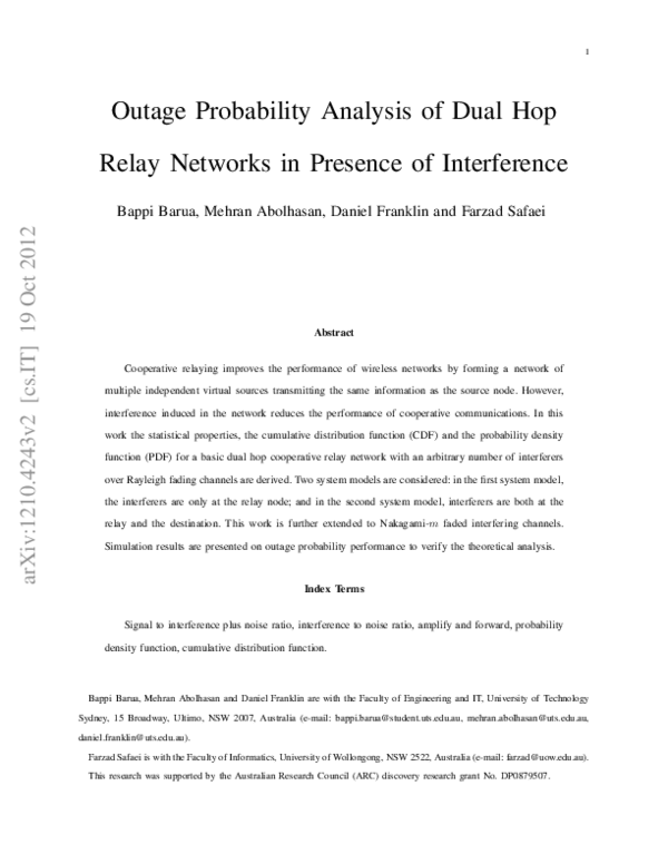 (PDF) Outage Probability Analysis of Dual Hop Relay Networks in ...