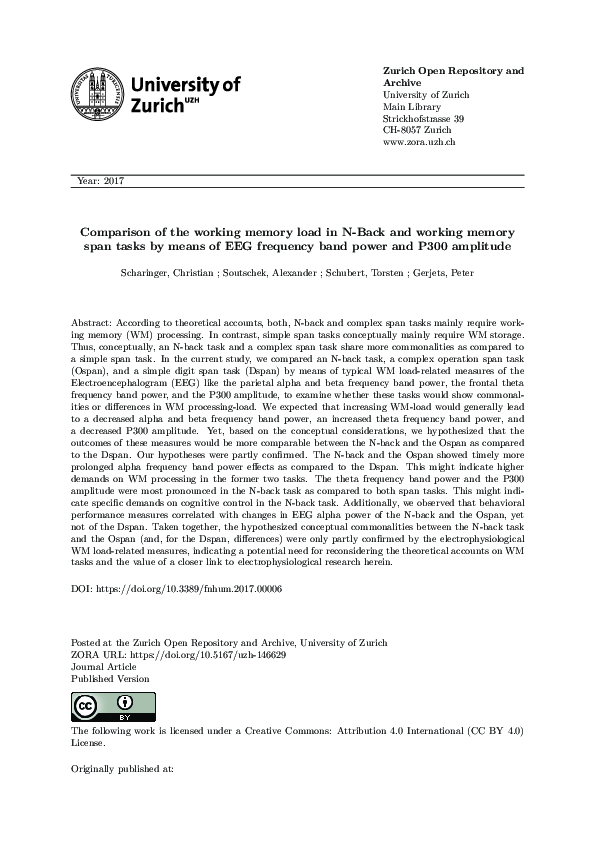 (PDF) Comparison of the Working Memory Load in N-Back and Working ...