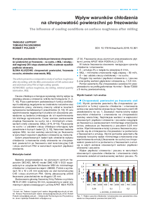 (PDF) The influence of cooling conditions on surface roughness after ...