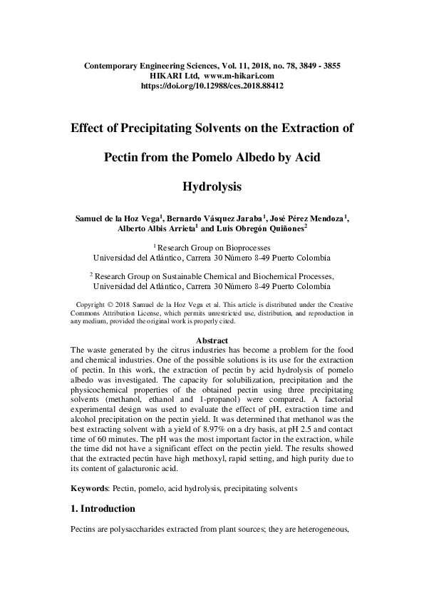 (PDF) Effect of precipitating solvents on the extraction of pectin from the pomelo albedo by