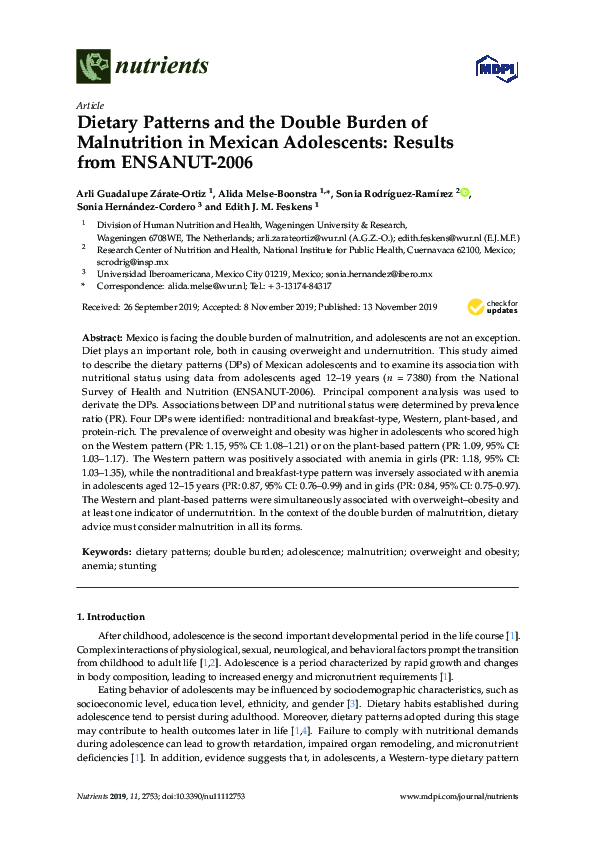 (PDF) Dietary Patterns and the Double Burden of Malnutrition in Mexican ...