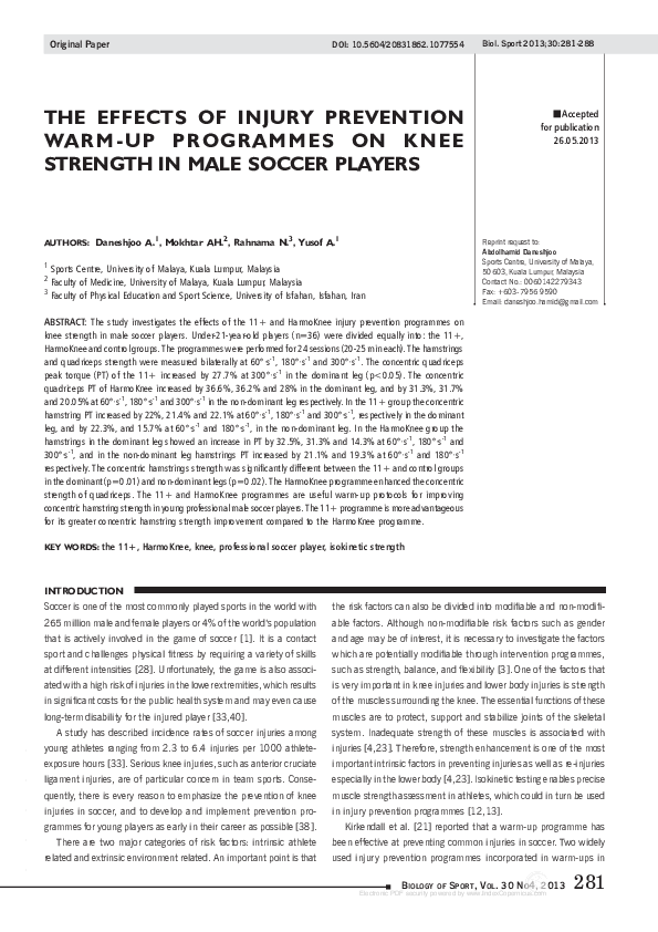 (PDF) The Effects of Injury Prevention Warm-Up Programs on Knee ...