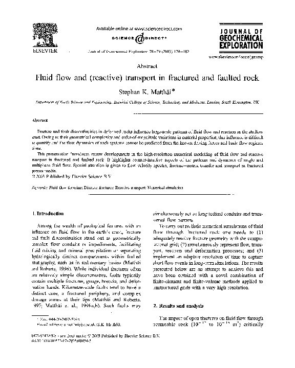 (PDF) Fluid flow and (reactive) transport in fractured and faulted rock