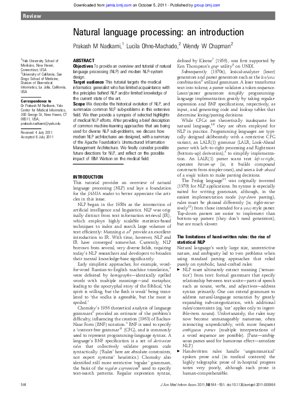 (PDF) Natural language processing: an introduction