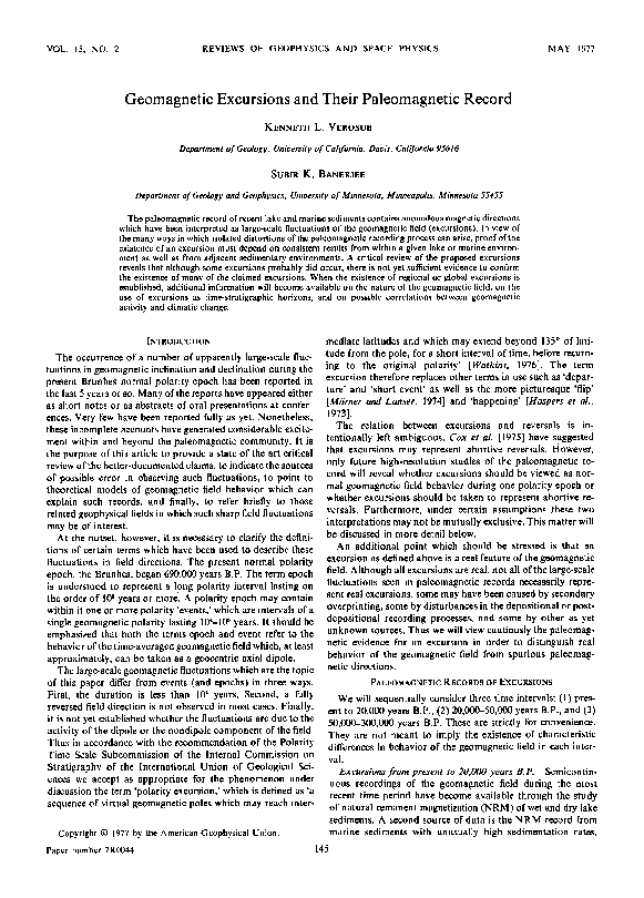 (PDF) Geomagnetic excursions and their paleomagnetic record