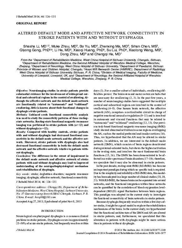 (PDF) Altered default mode and affective network connectivity in stroke ...