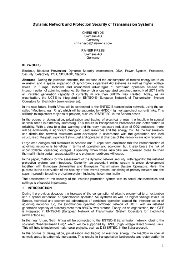 (PDF) Dynamic Network and Protection Security of Transmission Systems