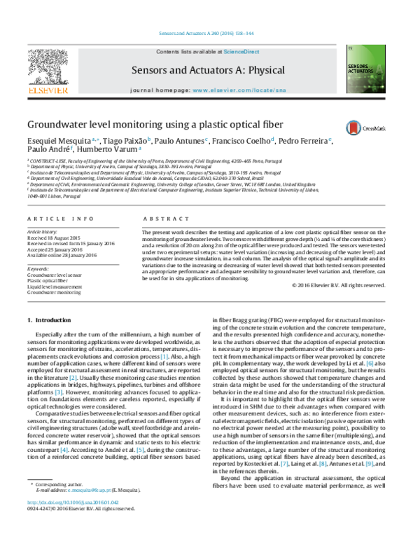 (PDF) Groundwater level monitoring using a plastic optical fiber