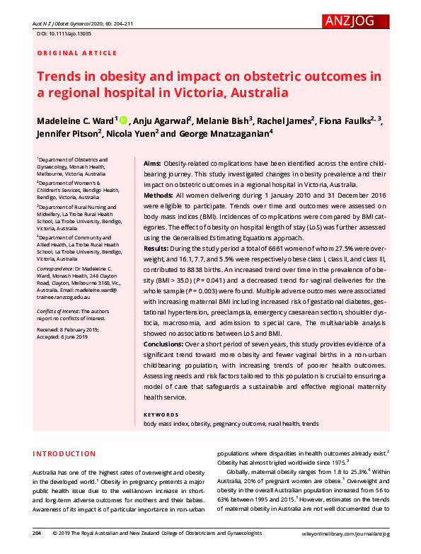 (PDF) Trends in obesity and impact on obstetric outcomes in a regional ...