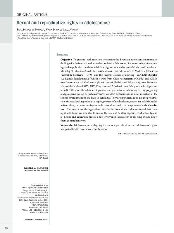 (PDF) Sexual and reproductive rights in adolescence