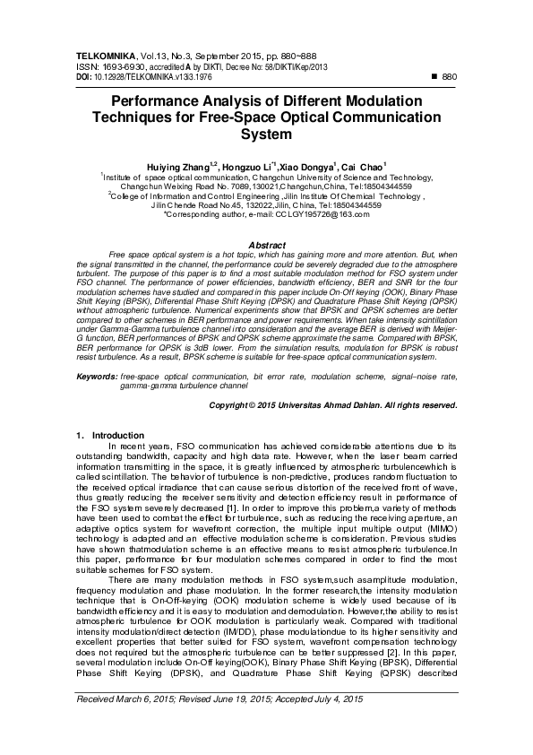 (PDF) Performance analysis of different modulation format on free space ...