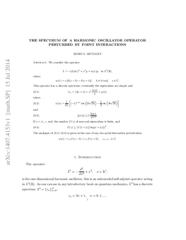 (PDF) The spectrum of a Harmonic Oscillator Operator Perturbed by Point ...