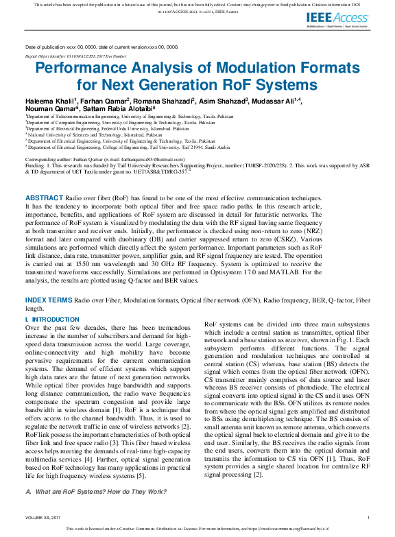 (PDF) Performance Analysis of Modulation Formats for Next Generation ...