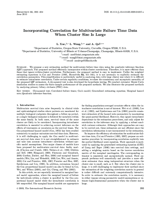 (PDF) Incorporating Correlation for Multivariate Failure Time Data When ...
