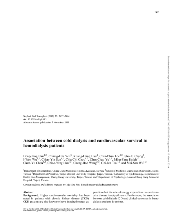 (PDF) Association between cold dialysis and cardiovascular survival in ...