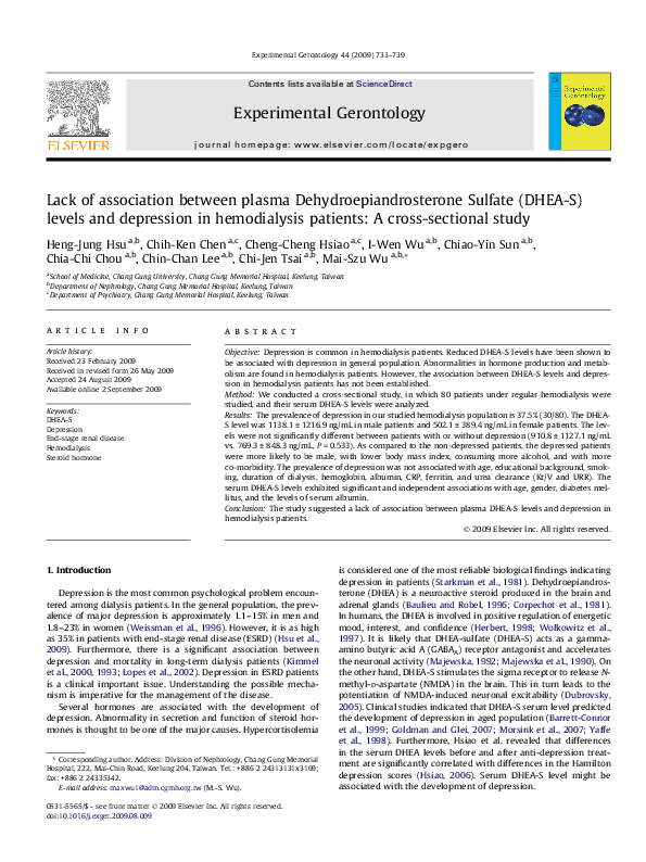 (PDF) Lack of association between plasma Dehydroepiandrosterone Sulfate