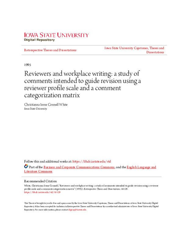 (PDF) Reviewers and workplace writing : a study of comments intended to ...