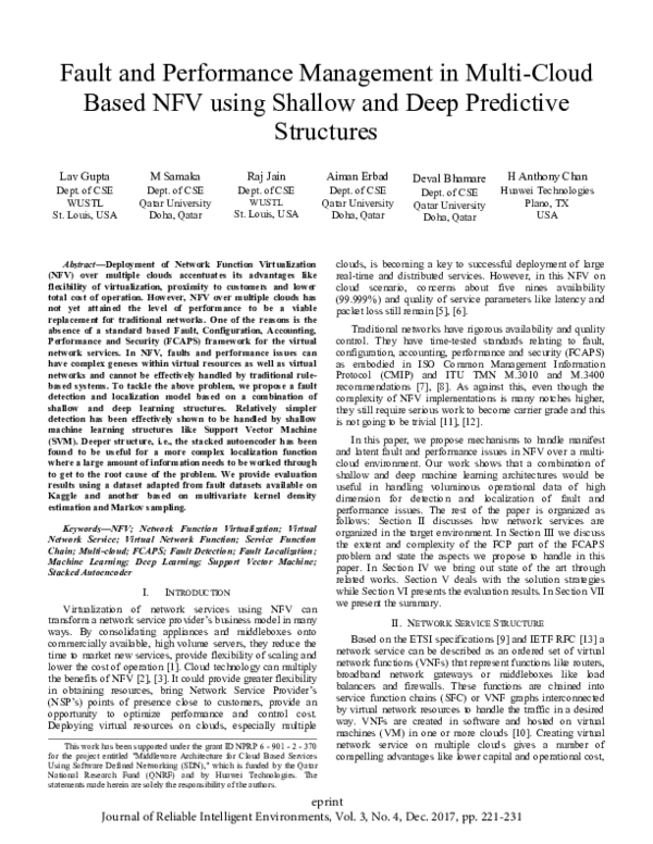 (PDF) Fault and performance management in multi-cloud based NFV using ...