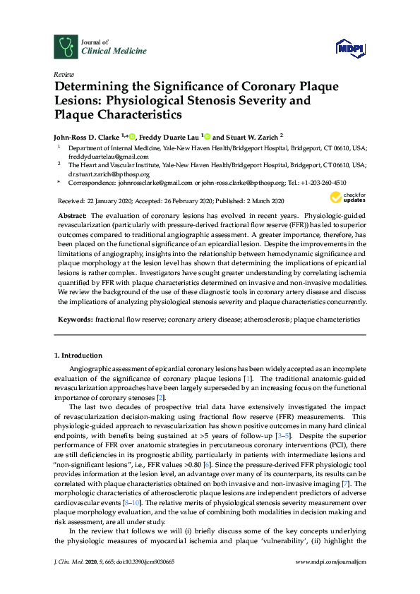 (PDF) Determining the Significance of Coronary Plaque Lesions Physiological Stenosis Severity