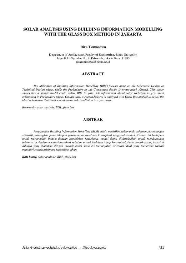 (PDF) Solar Analysis Using Building Information Modelling with the ...