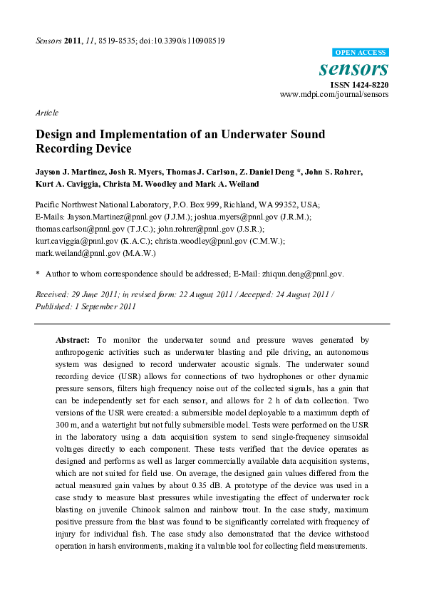 (PDF) Design and Implementation of an Underwater Sound Recording Device