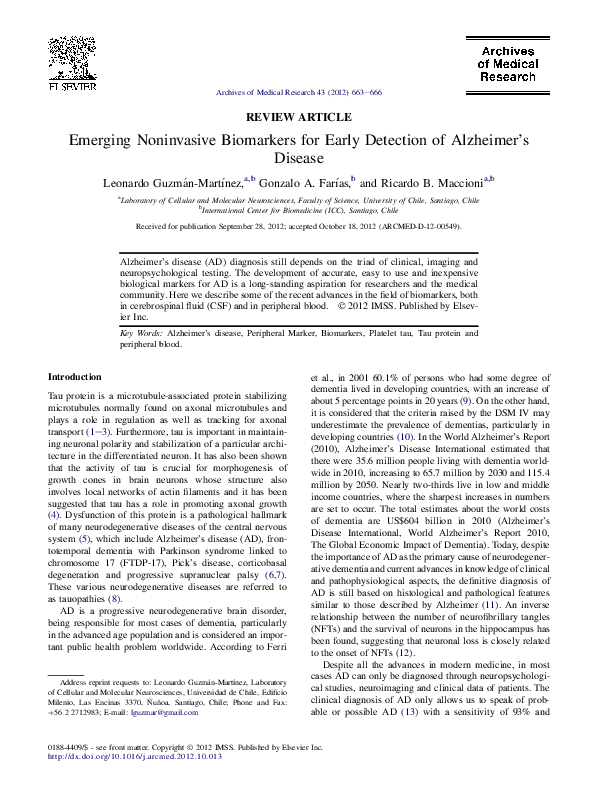 (PDF) Emerging Noninvasive Biomarkers for Early Detection of Alzheimer ...