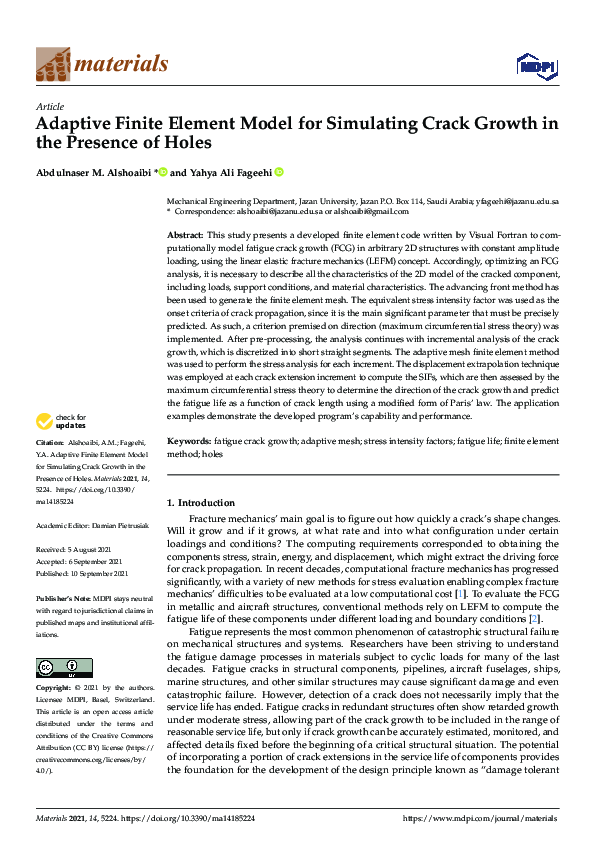 (PDF) Adaptive Finite Element Model for Simulating Crack Growth in the ...