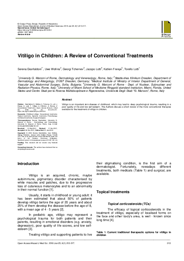 (PDF) Vitiligo in Children: A Review of Conventional Treatments