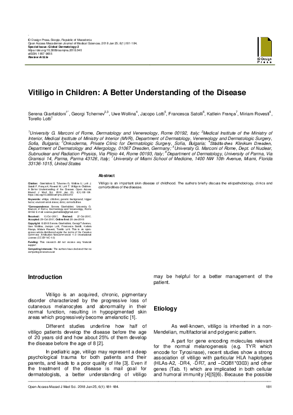 (PDF) Vitiligo in Children A Better Understanding of the Disease