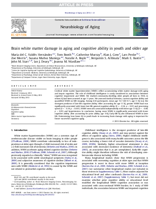 (PDF) Brain white matter damage in aging and cognitive ability in youth ...