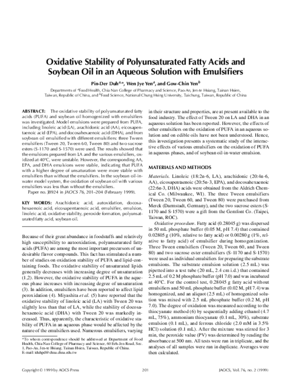(PDF) Oxidative stability of polyunsaturated fatty acids and soybean ...