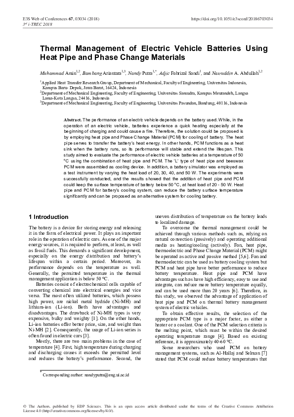 (PDF) Thermal Management of Electric Vehicle Batteries Using Heat Pipe