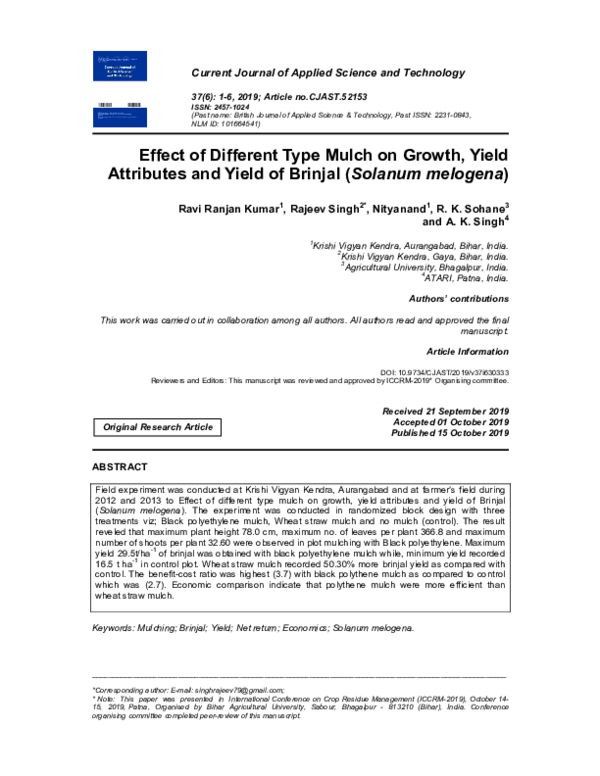 (PDF) Effect of Different Type Mulch on Growth, Yield Attributes and ...