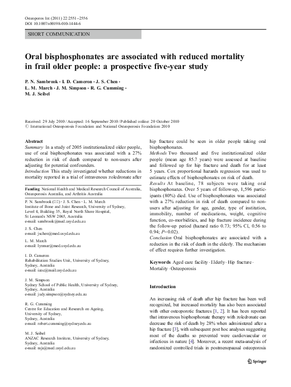 (PDF) Oral bisphosphonates are associated with reduced mortality in ...