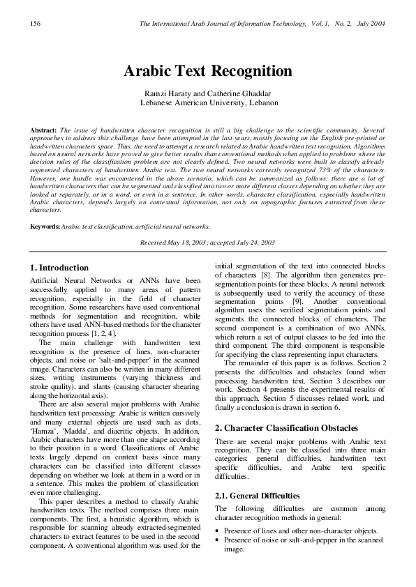 (PDF) Arabic Text Recognition